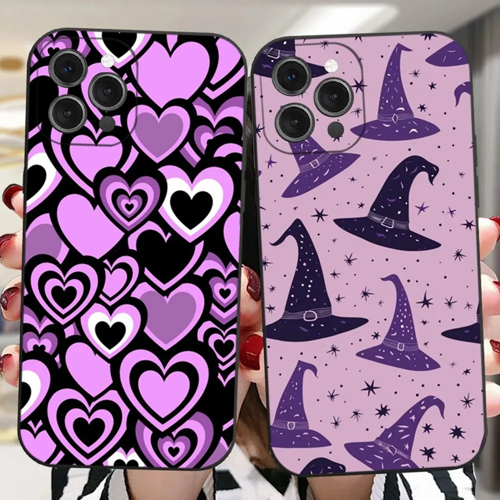 

Purple Aesthetic Hearts Stars Phone Case For iPhone 16,15,14,13,12,11 Plus,Pro,Max,XR,XS,X,7,8 Plus,SE,Mini Silicone Soft