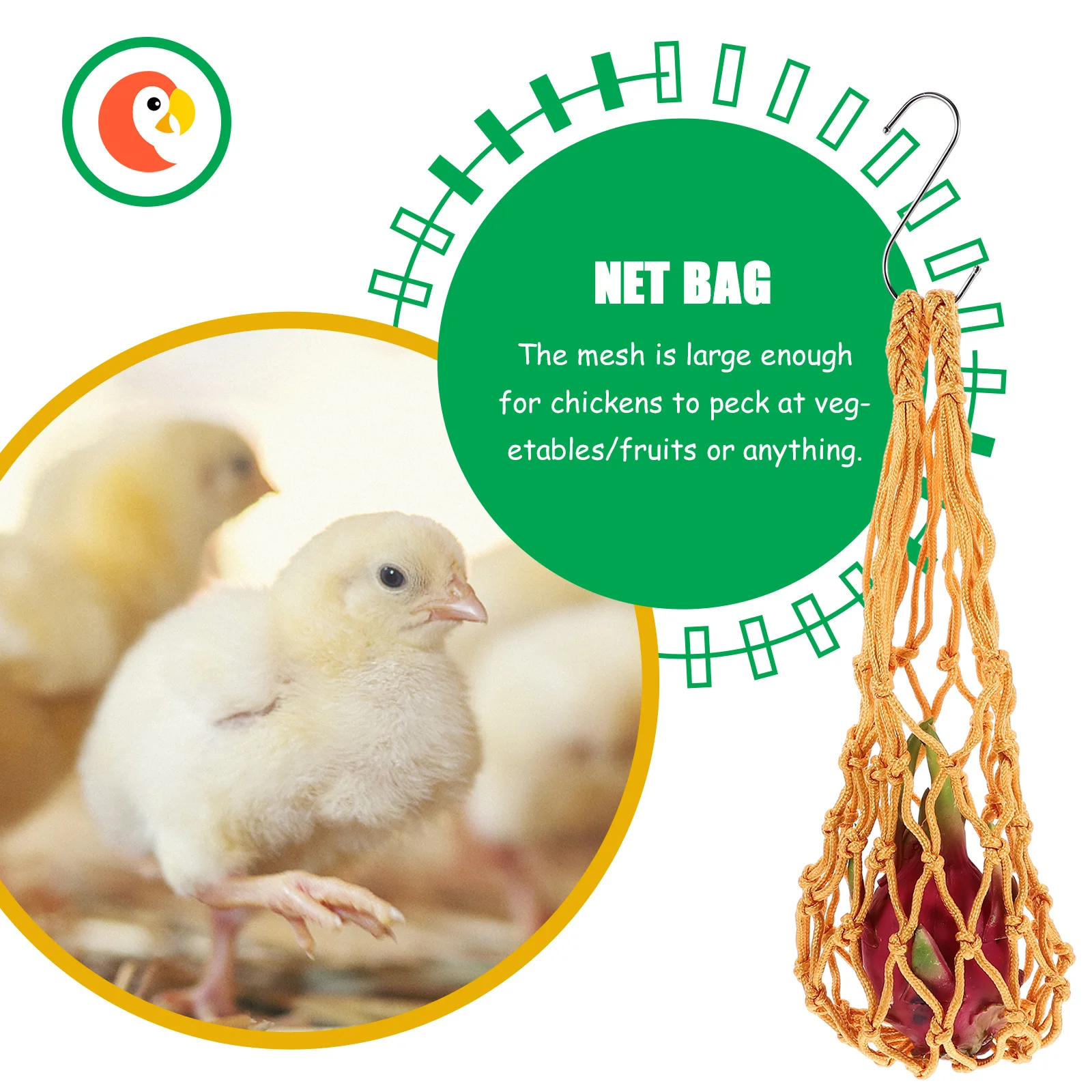 

2Pcs Chicken Foraging Nylon Net Bags Large Hanging Feeder Bag Vegetable Fruit Holder Poultry Feeding Hanging Feeder for Hens