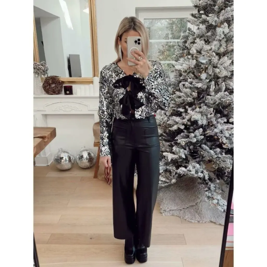 

Spring Women's Street Fashion Sequin Lace-Up Top ZA2024 European American Style 1775