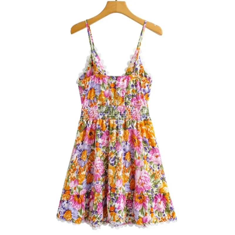 Gypsylady Floral Printed Strappy Mini Dress Bow Tie Pink Ruffles Sexy Summer Sundress Chic Backless Party Dresses Ladies Vestido