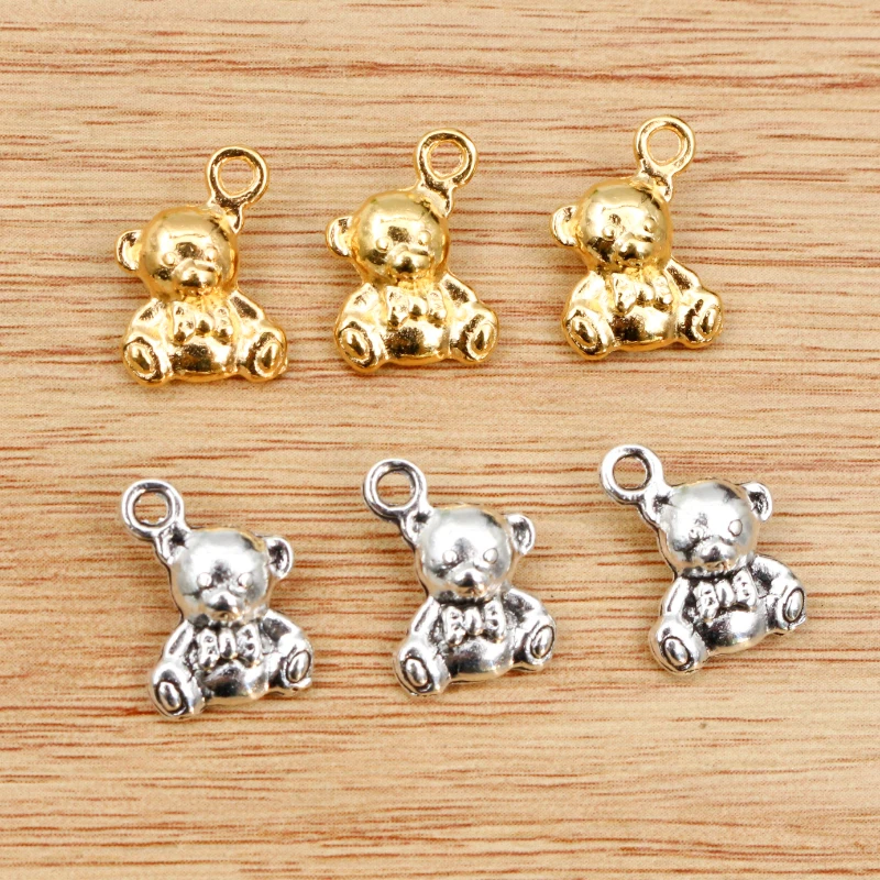 15 sztuk 15x11mm antyczne srebro kolor pozłacane słodki miś lalka Handmade Charms wisiorek DIY biżuteria dokonywanie ustalenia Charms