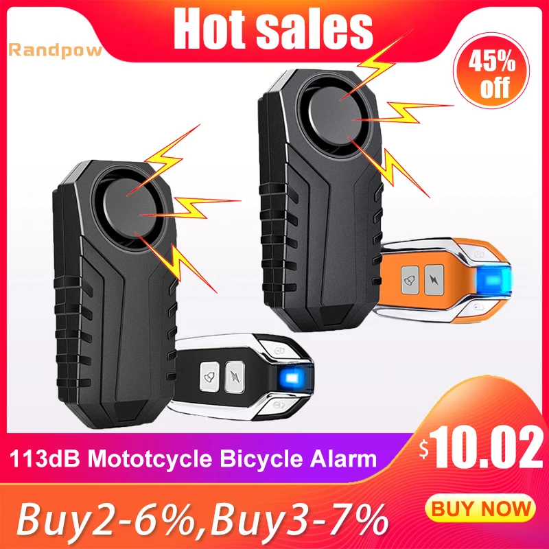 Randpow Waterproof Motorcycle Bicycle Safe Wireless Remote Control Anti-Theft Alarm Vibration Sensor 113dB Loud Security Alarm