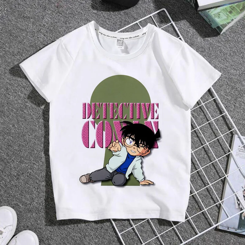الصيف انمي ياباني اسم المحقق كونان الكرتون القطن الخالص ملابس الأطفال الطلاب جولة الرقبة تي شيرت بأكمام قصيرة