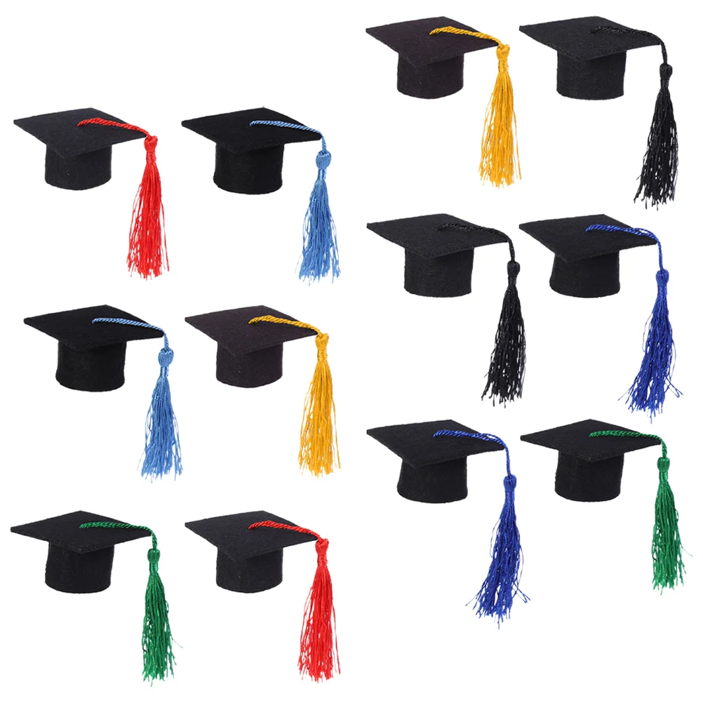 12 Pcs Mini Doctor Hat Cute Graduation Caps Bottle Topper Hats for Non-woven Fabric Party Favors Beverage Baby Drinks