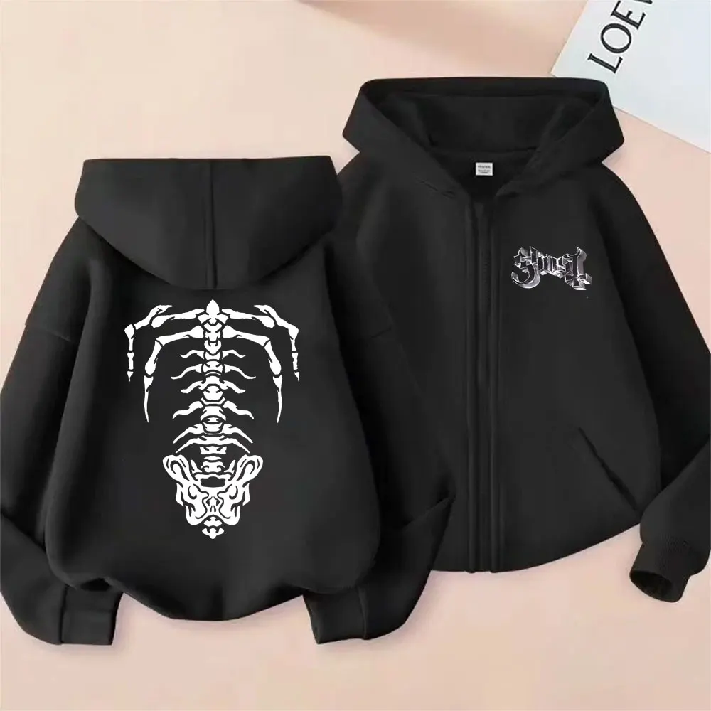 

Ghost Band Zipper Hoodie Skeleton Graphic Zip Up Jacket Men Women Rock Oversized Streetwear 90s Classic Gothic Punk Metal Coat