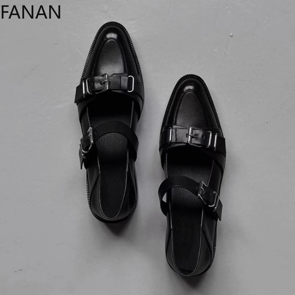 

Original Goth Mary Jane Shoes Platform Punk Subculture Y2k Vintage Ballet Shoes Low Heel Pumps Black Leather Flats Fashion