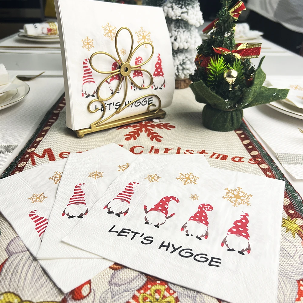 20pcs Christmas Paper Napkins Lucky Christmas Dinner Table Napkins Paper Safe Fragrant Free Soft Mouth Wiping Tissue