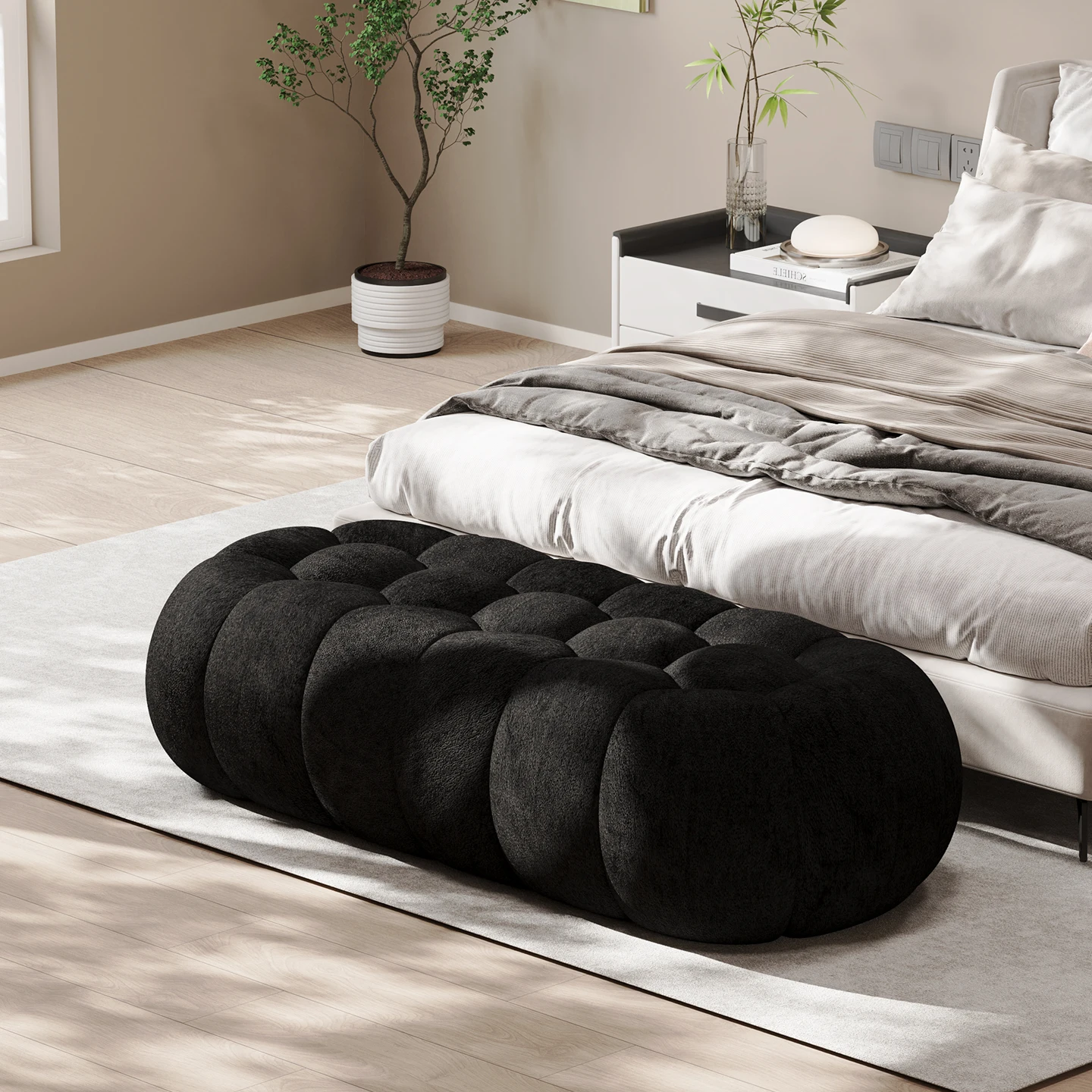 

Streamlined Accent Stool Minimalist Bench Cloud-Cushioned Ottoman for Bedend/Entryway/Closet Non-Slip Designer Perch Furniture