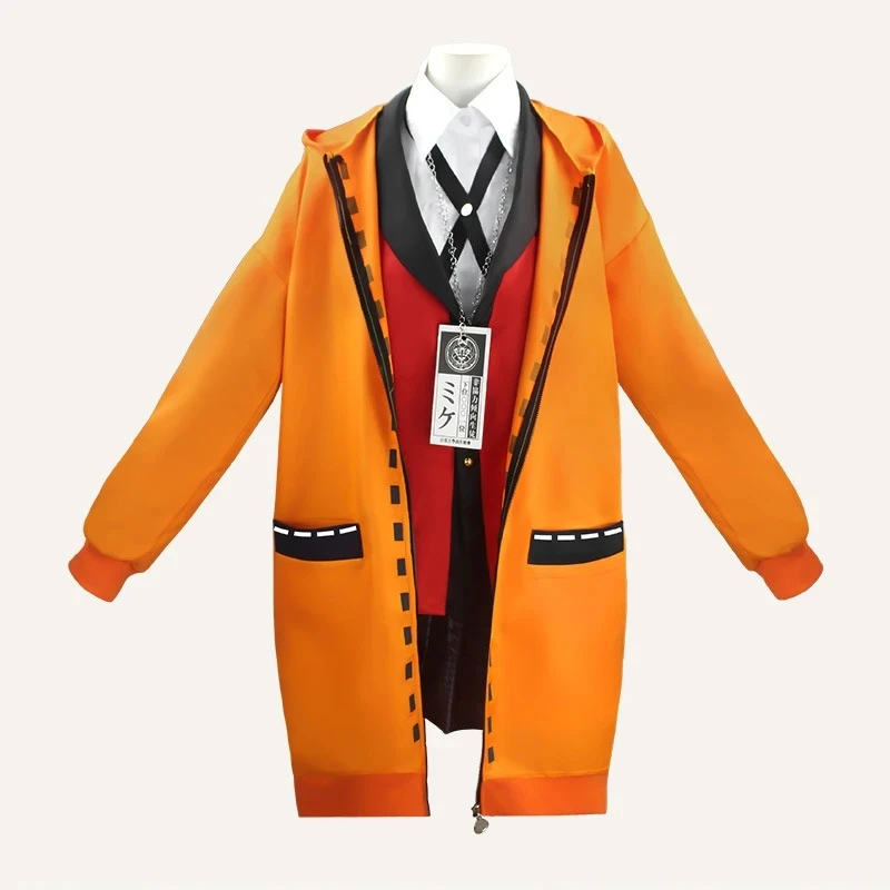 Yomozuki Runa Cosplay Kostüm Anime Kakegurui Cosplay Perücke und Orange Mit Kapuze Jacke Schuluniform Halloween Kostüm für Frauen