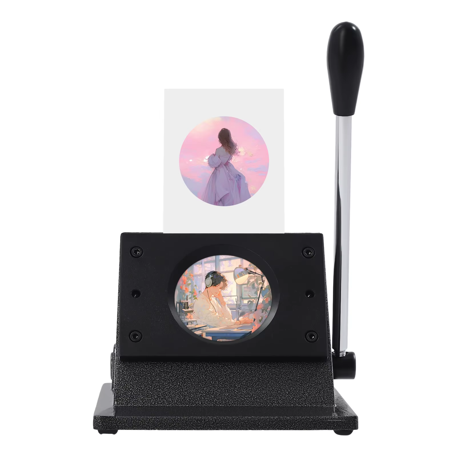 

Round Punch Die Cutter, 58mm Manual Badge Press Machine, Quenched Hardened Blade for Smooth Cut, Anti-Slip Base with 10.82in Lever Handle, for Medal Button Bottle Opener Making Use