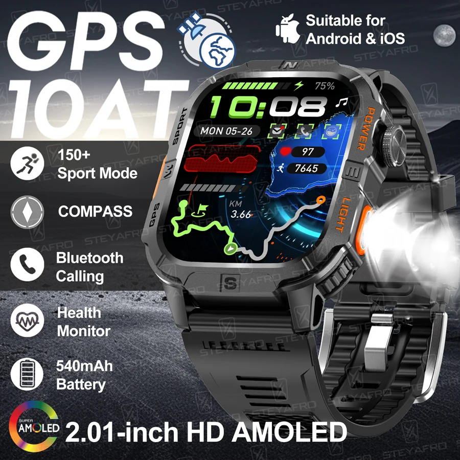 

2025 Новые военные уличные умные часы для мужчин с GPS Bluetooth-звонком 2,01 дюйма AMOLED 3ATM Водонепроницаемые спортивные умные часы для XIA0MI