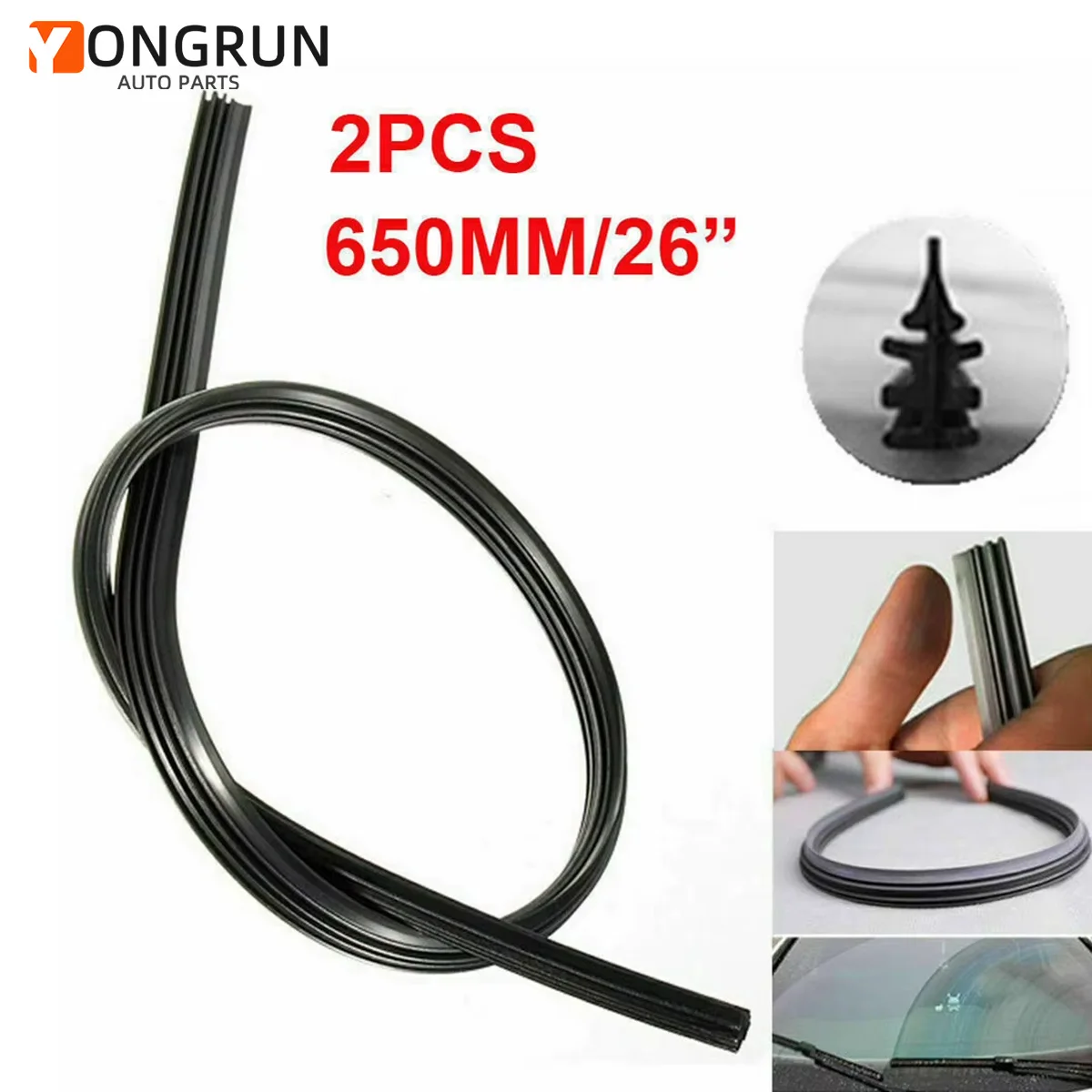 YONGRUN 2 stücke 6mm Auto Wischer Klinge Füllung Streifen 26 Zoll Auto Windschutzscheibe Gummi Streifen Wischer Rahmenlose wischer Zubehör Universal