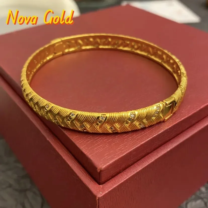 

NovaGlod Luxury 24K 9999 Pure Gold real gold Women's Point Drill Brushed Woven Wheat Snap Vintage Bracelet