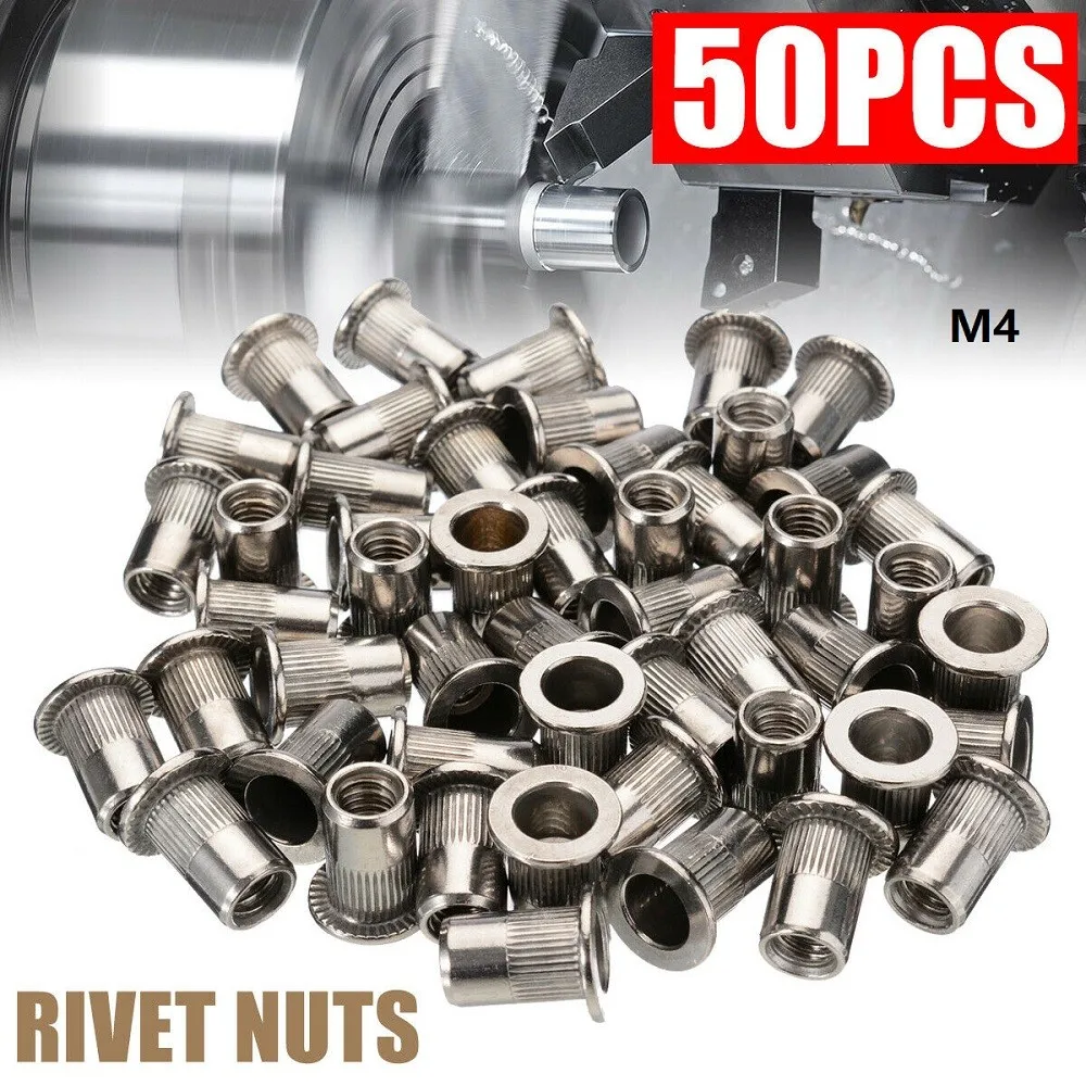 Rivet Nut Insert Stainless Steel Thread 50Pcs Flat Insert M6-M10 Nut Nutsert Useful Portable Practical Premium