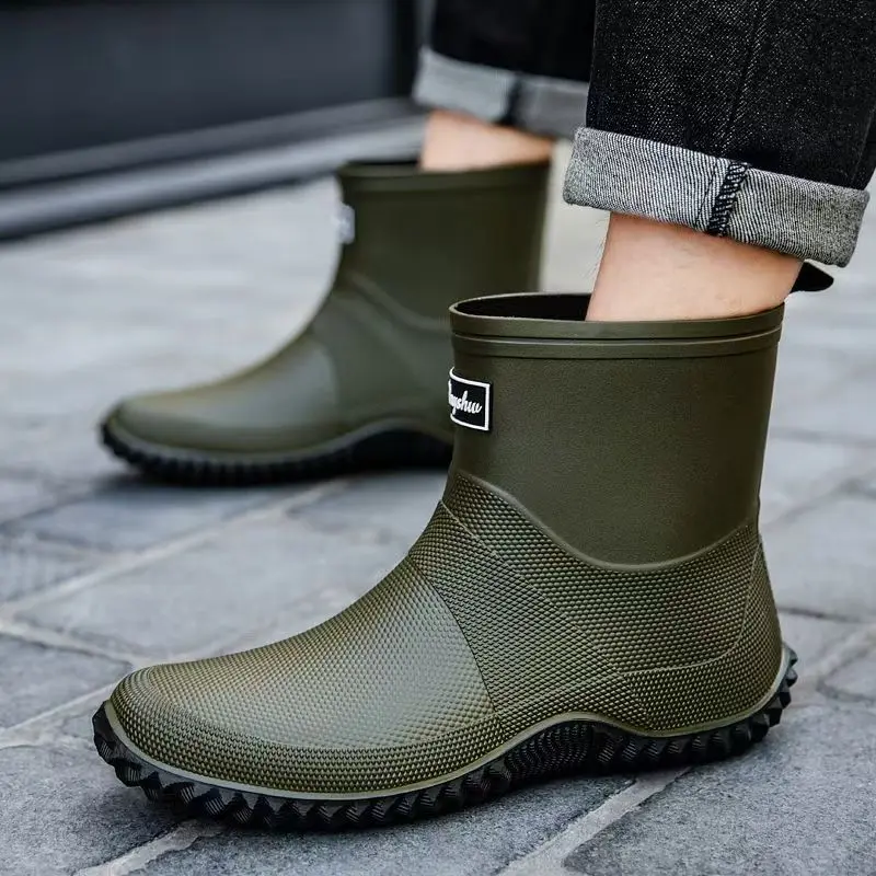 

Men High Top Waterproof Outdoor Work Shoes Flat sole Non Slip Anti Odor Round Toe Rain Boots Fishing Wader Outdoor Camping Shoes