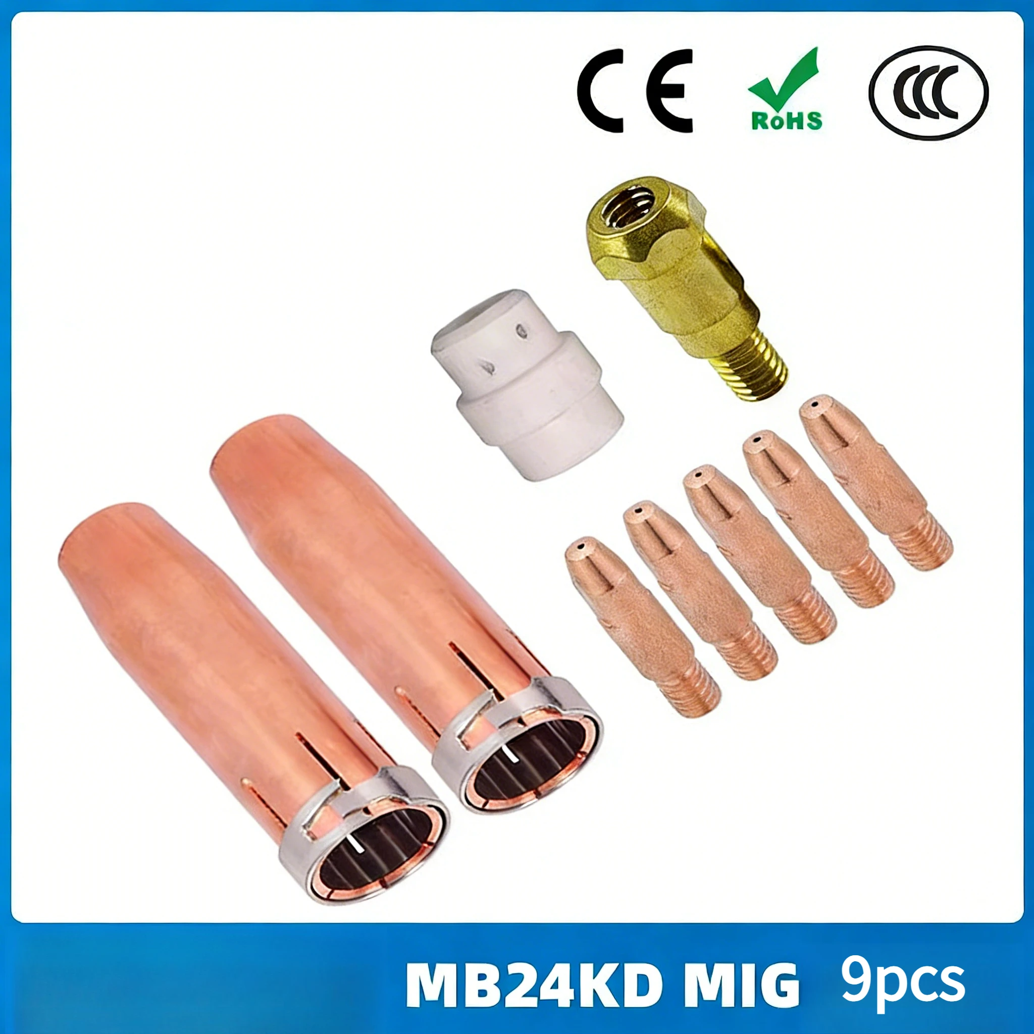 MB24KD protective nozzle, gas shielded welding gun accessories, MIG distributor, 24KD protective sleeve, 9PCS conductive nozzle