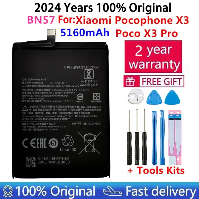 Original Battery For Xiaomi Mi Redmi Note Pocophone Poco F1 F2 F3 3 X3 4 4X K40 5 6 7 8 8T 9 9A 9C 9T 10 10S 10T 11 12T Pro Lite