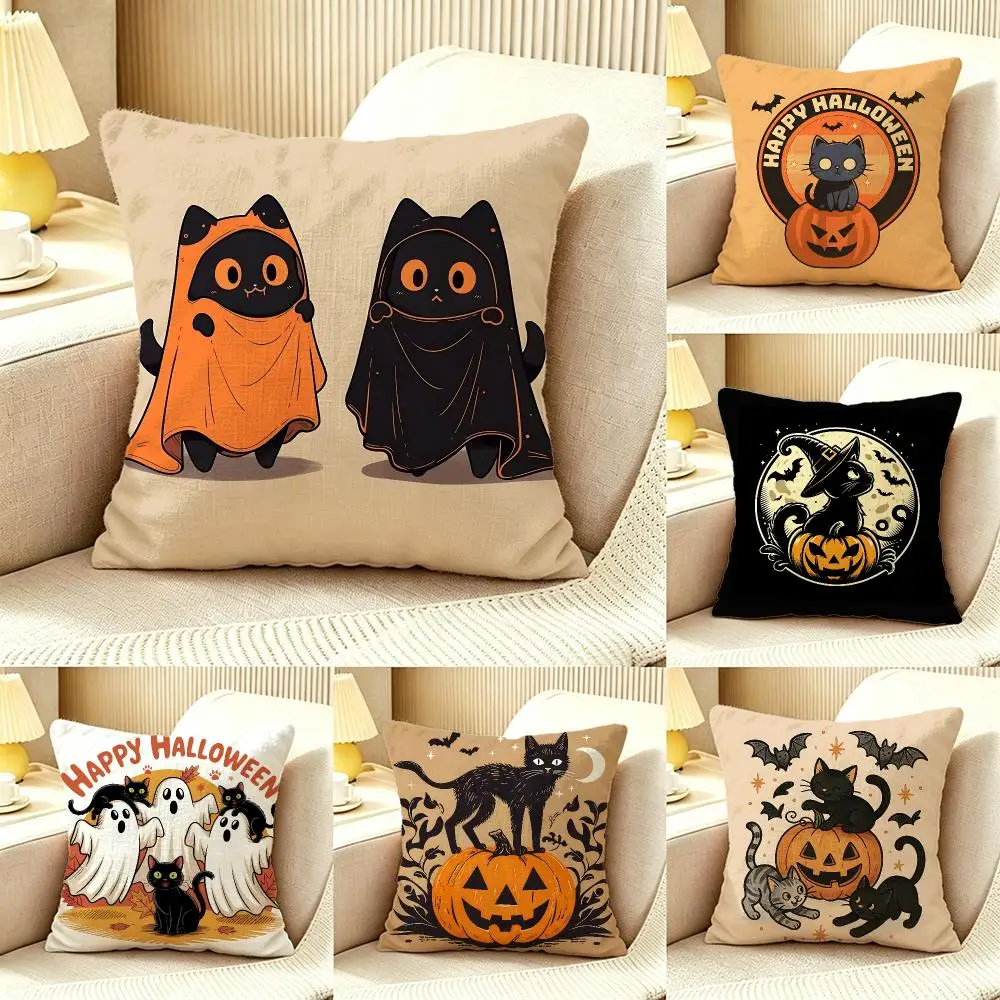 Witch Cat Pumpkin Cushion Cover Pillow Cover Nordic Minimalist Throw DoubleSided Print Cushion Case for Sofa Bedroom Decor