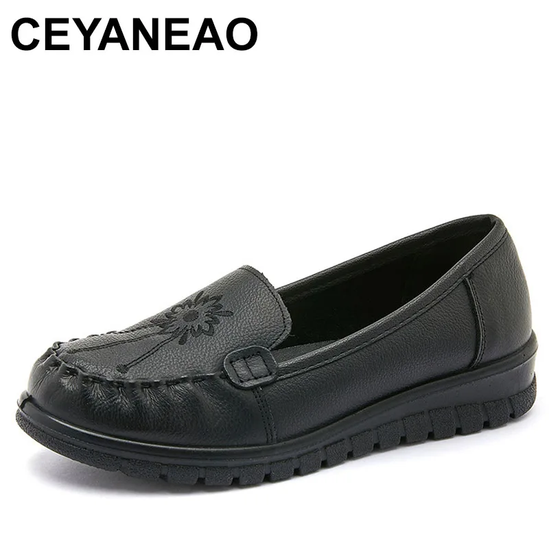 أحذية نسائية صيفية كاجوال من الجلد الناعم أحذية فردية مريحة ومضادة للانزلاق ومقاومة للاهتراء أحذية للأمهات متعددة الاستخدامات