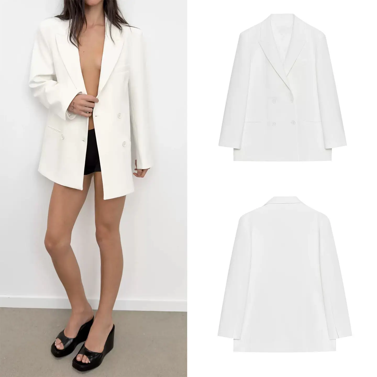 Women's Simple Long Sleeve Lapel Loose Double-breasted Suit Jacket 2026 New Summer Fashion Outerwear Casual Business Style