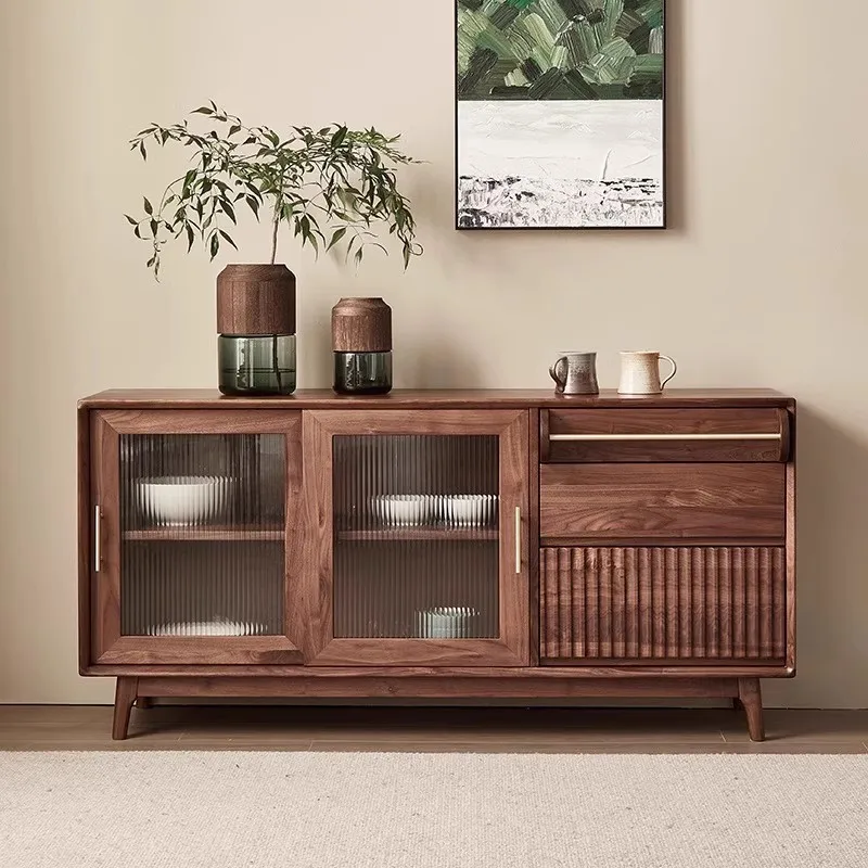 All solid wood black walnut dining side cabinet Nordic simple wall foyer porch restaurant tea cabinet locker