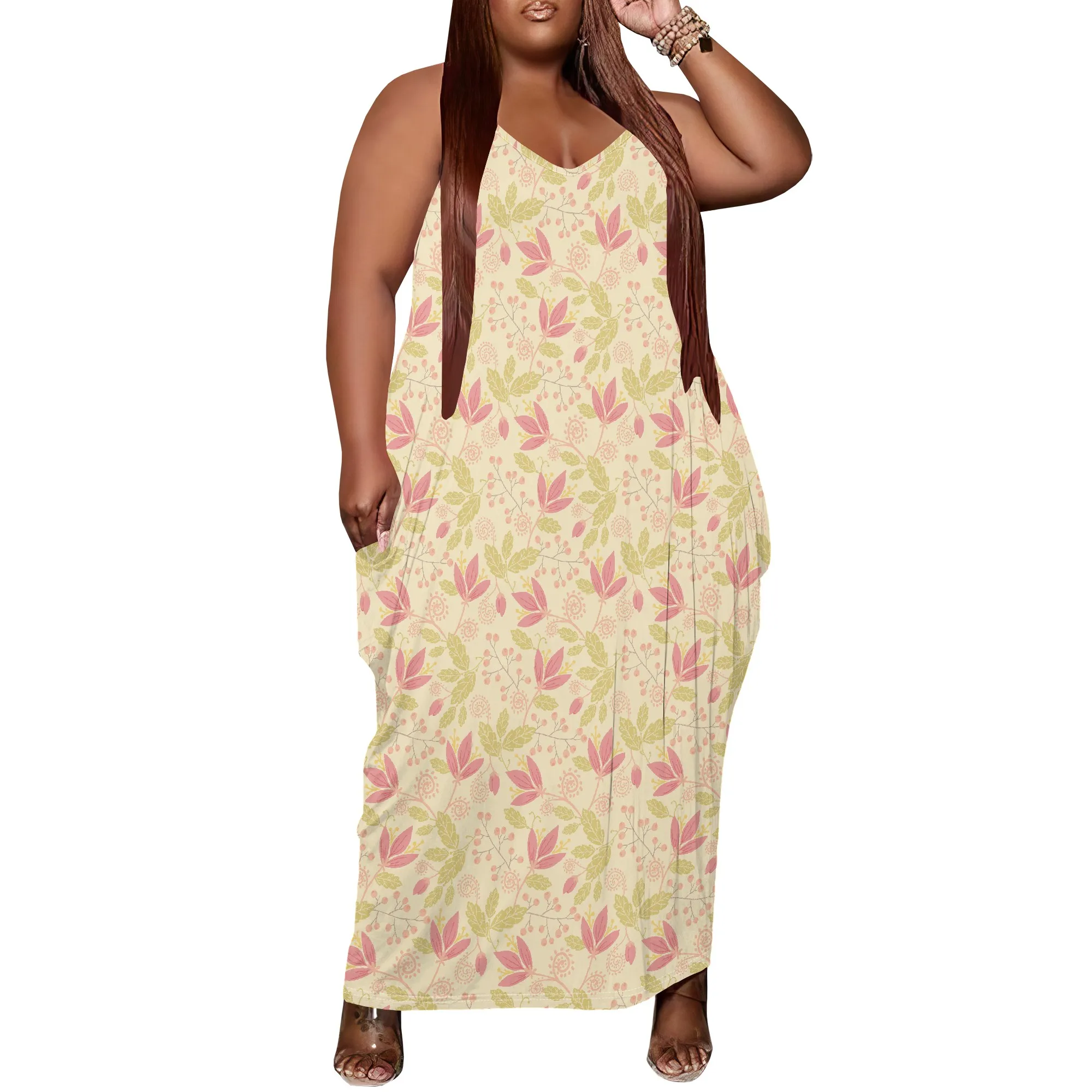 

Women's Plus Size Dress Floral Print Loose Halter Maxi Dress with Pocket Breathable Tropical XL-6XL