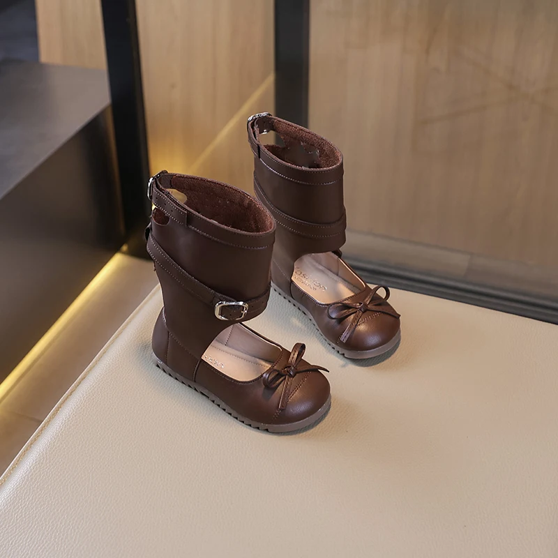 جديد أحذية الأطفال للفتيات الاتجاه الاطفال موضة الأحذية الجلدية غير رسمية الباليه نمط الأميرة تنوعا الصغار منتصف العجل الأحذية #2