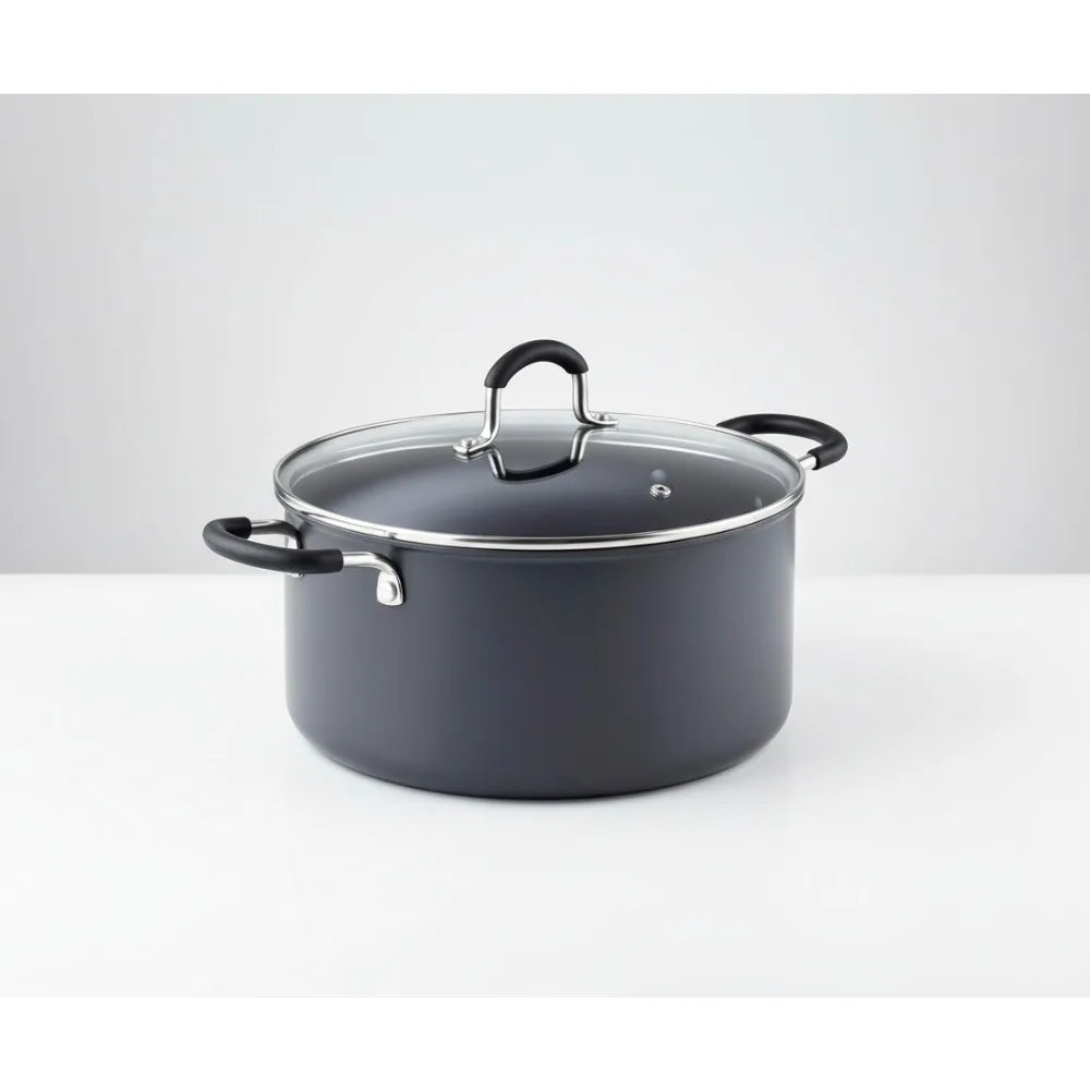 

Кастрюля для голландской духовки с антипригарным покрытием на 6 литров, безопасная для духовки до 400 лет ° F, ручки Stay-Cool — идеально подходят для семейных еды