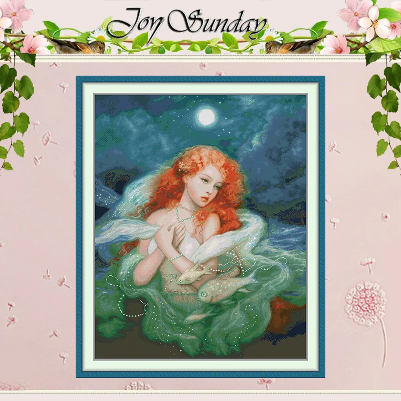 

Набор для вышивания крестиком Moonlit Siren Patterns, DIY, 11CT 14CT 16CT, HD, с нанесенным рисунком, DMC, набор для вышивания, рукоделие