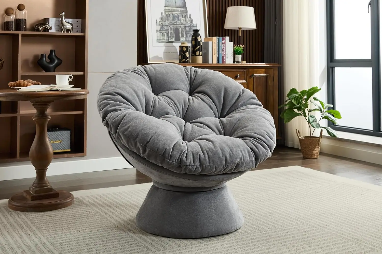 Oversized Papasan Chair, Chenille 360° Swivel Lounge Chair with Cushion, Barrel Chair for Living Room & Bedroom, Customized
