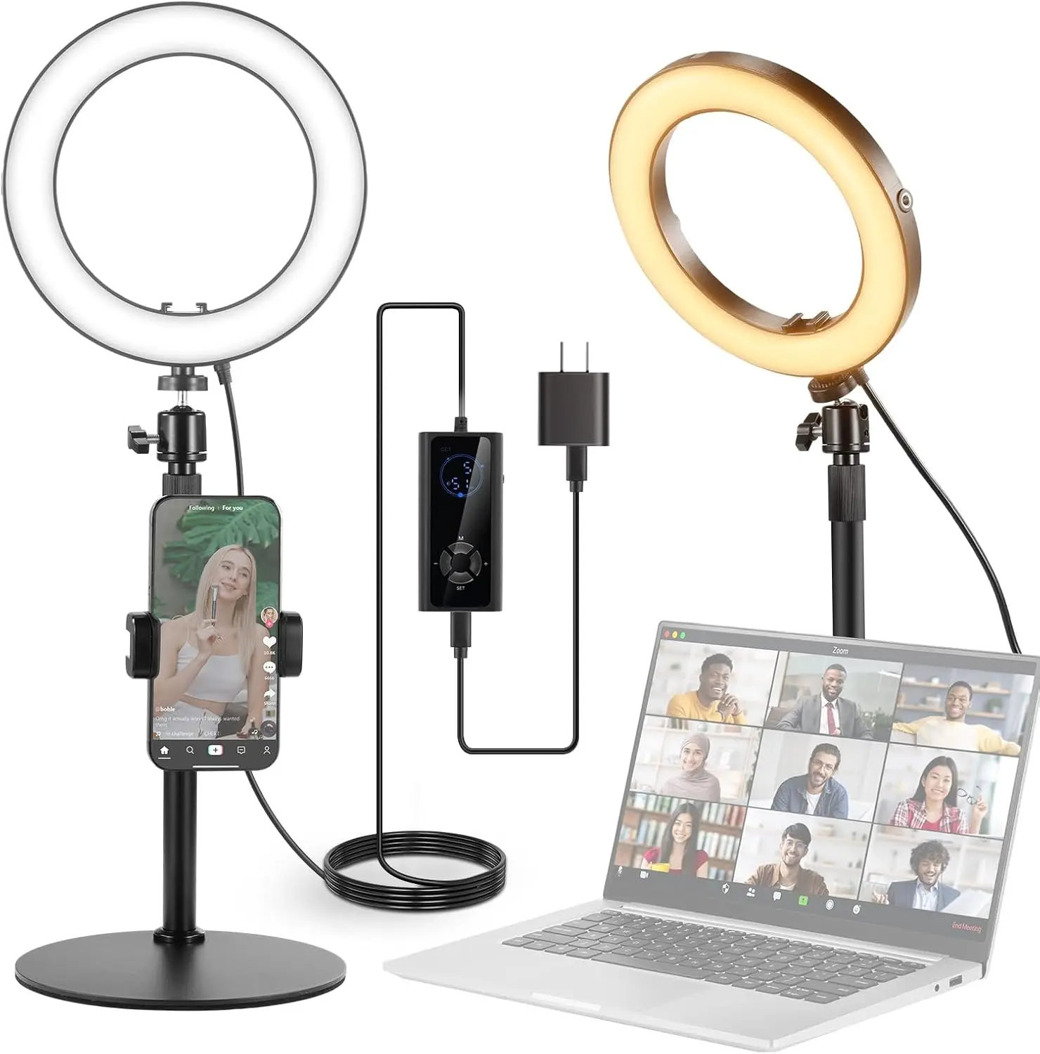 

8" 18W High Power Desk Ring Light with Stand & Phone Holder, Circle Selfie Ringlight for iPhone Streaming Recording,