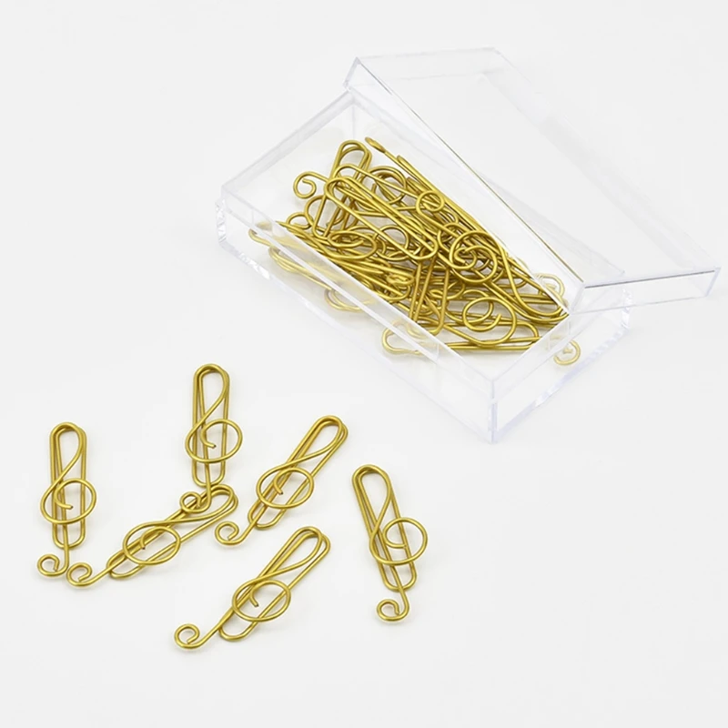 20Pcs Metal Paper Clip Set Music Notes Design Decorative with Box