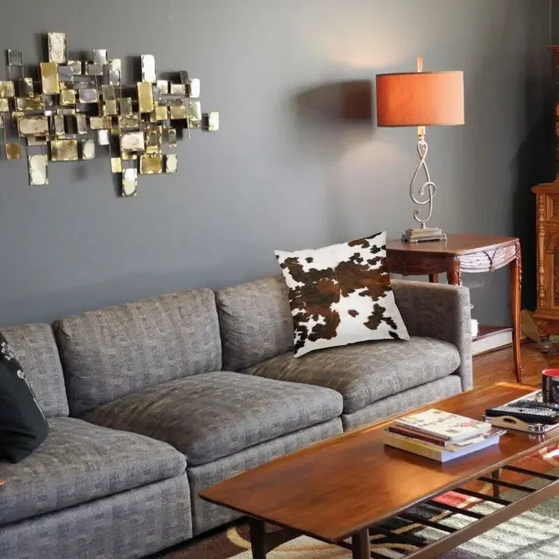 غطاء وسادة حديث من الفراء الصناعي من جلد البقر ، غطاء وسادة جلد جلد نمط إخفاء الحيوانات ، طباعة وسادة رمي ، ديكور #4