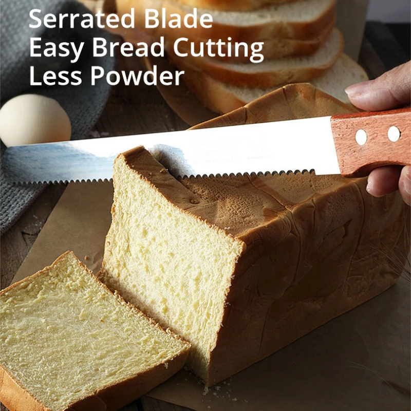 Zackoo Stainless Steel Bread Knife with Wooden Handle Serrated Cut Bread Cake Sandwich Toast Cutter Fine Tooth Saw Baking Tools