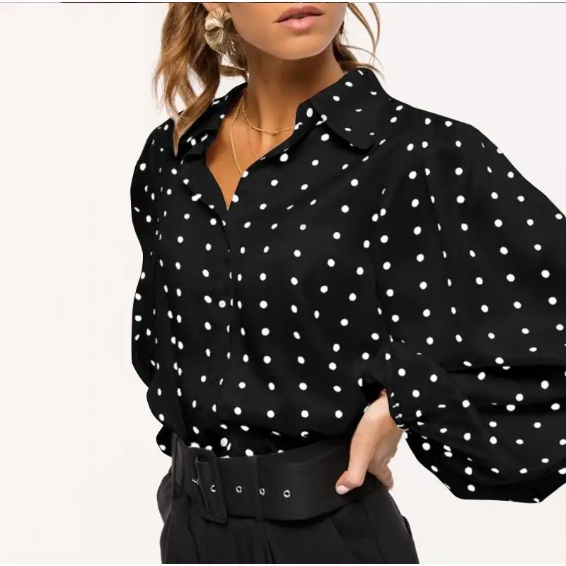 

Women's Long Sve Polka Dot Lantern SVE irt Wind Collar Commute Sle Polyester Fiber 00% Autumn Collection