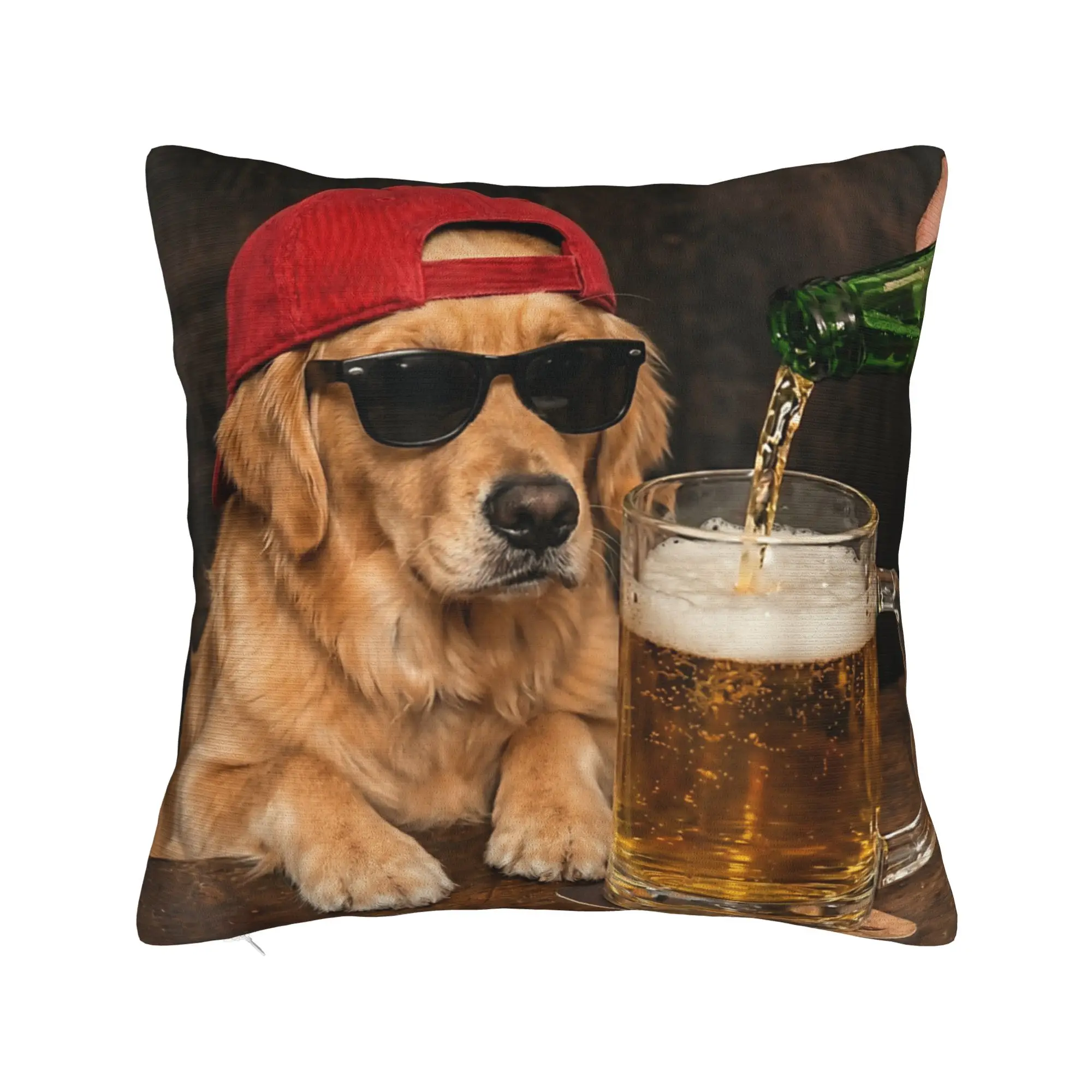 Decorative Pillow Cover Border Collie Drinking Beer Funny Dog Meme  Stuff Bed  Throw Pillow Case Cover Zippered Multi Size