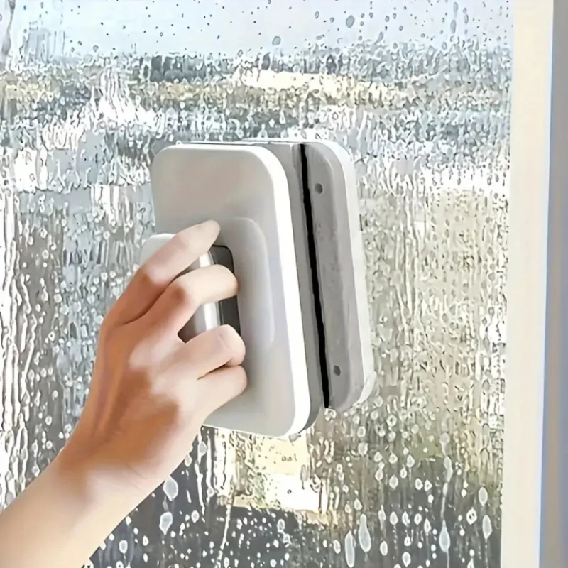 Double-Sided Magnetic Window Cleaner - Strong Magnet, Anti-Pinch Design, Safety Rope, ABS Handheld Tool for High-Rise Glass Clea