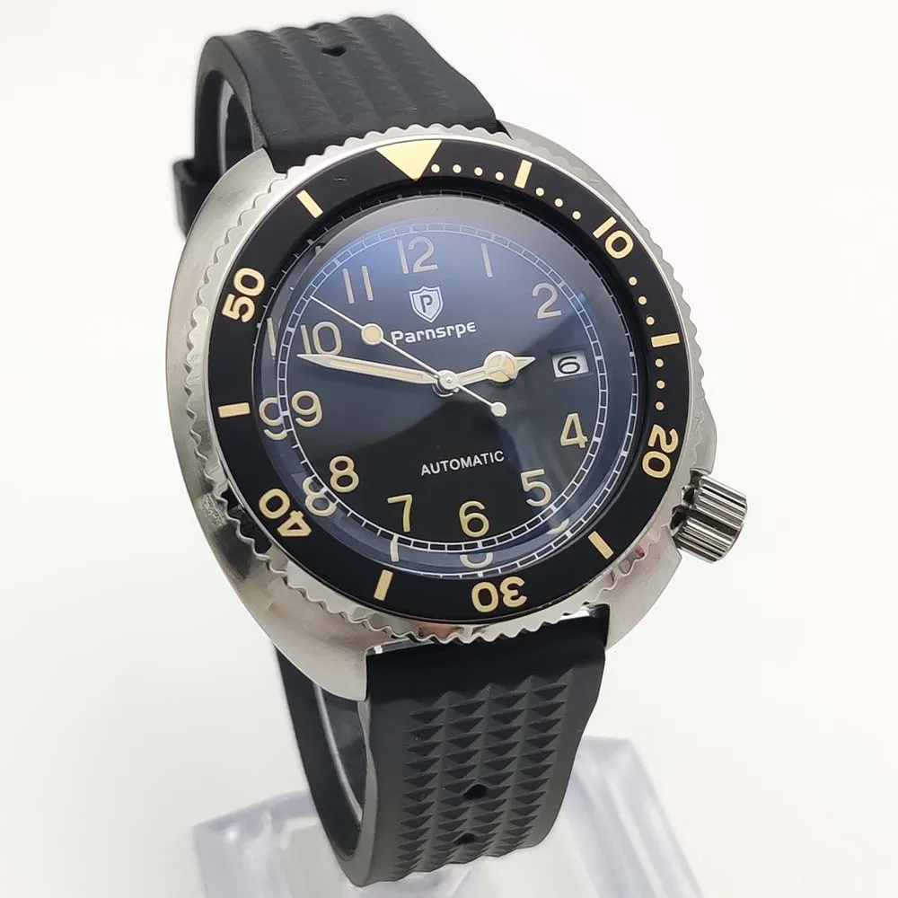 Parnsrpe - Nuovo vetro zaffiro premium da uomo, movimento meccanico automatico NH35, orologio in acciaio inossidabile resistente all'acqua da 42 mm