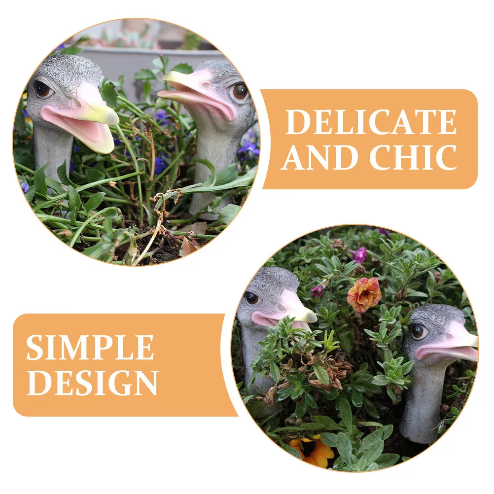 2Pcs Delicate Resin Ostrich Head Sculpture Festive Decor Add Strong Holiday Atmosphere Home Garden Office Restaurant School