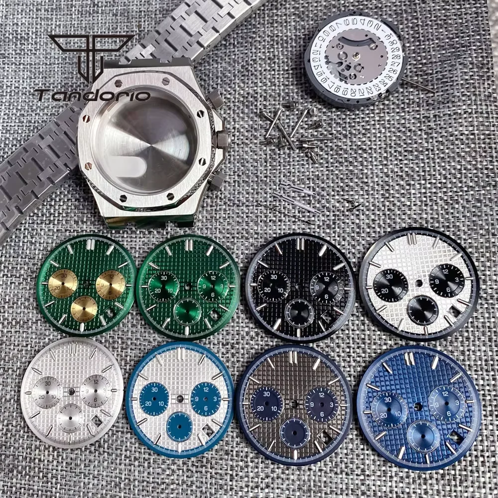 

Stainless Steel Brushed 42mm Watch Case Bracelet Octagon Bezel Sapphire Crystal Fit VK63 VK64 Chronograph Quartz Movement