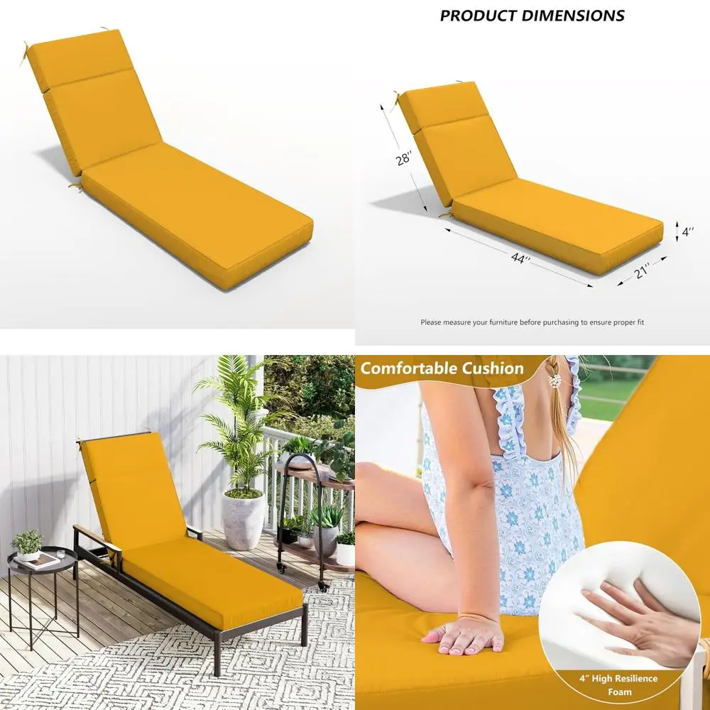 

Water-Resistant and Fade-Resistant Outdoor Chaise Lounge Cushion, 72 Length x 21 Width x 4 Depth, High-Density Foam for Comforta