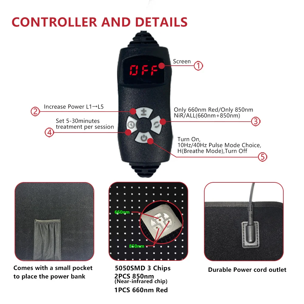 360LED 大型赤色＆赤外線治療ベルト ボディウェアラブルラップ加熱パッド LED 美容機器 顔と体の肩関節筋肉用