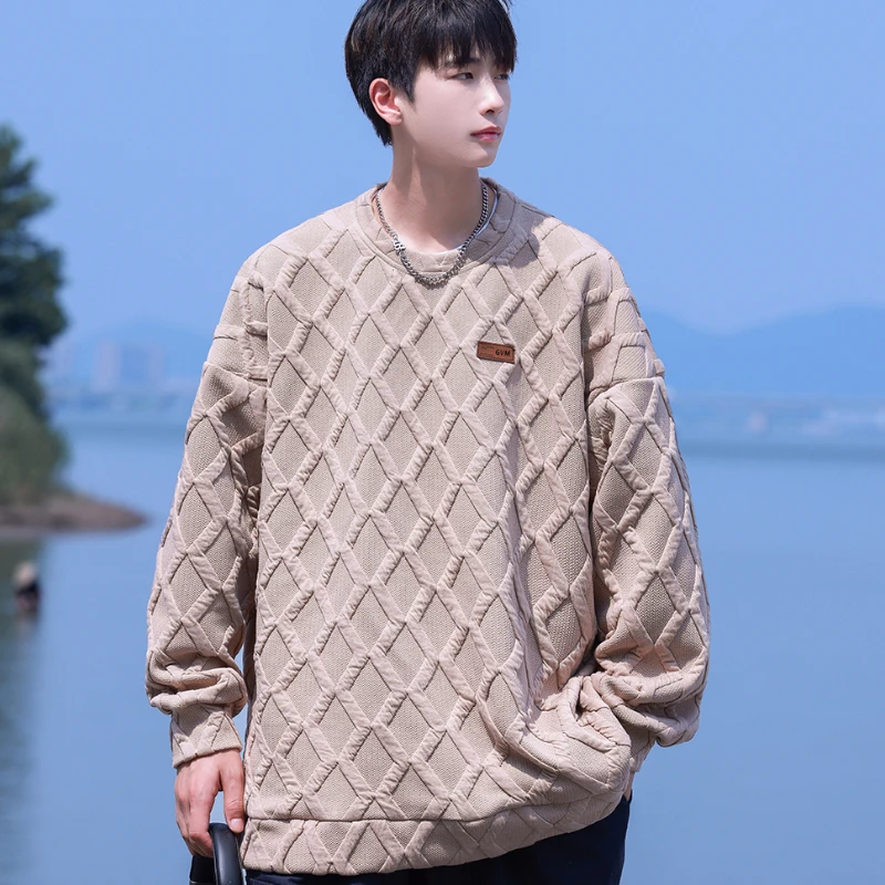 2023 Autumn and Winter New Men's Sweaters 3D Diamond Pattern Pullover Solid Large Sweater Fashion Trend Sweater 니트