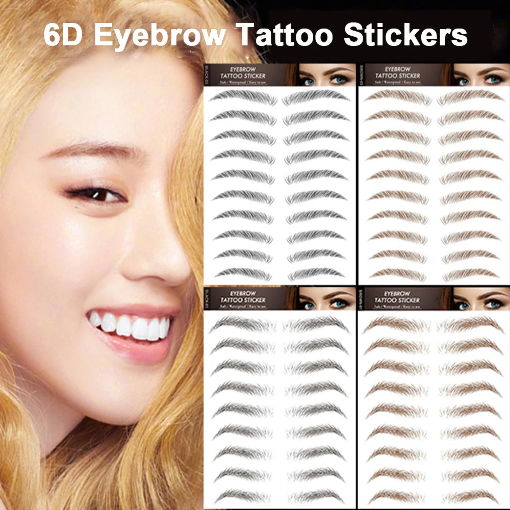 Autocollants 6D pour les sourcils, stickers pour les tatouages, transfert d'eau, imperméables, pour le toilettage, en saillie