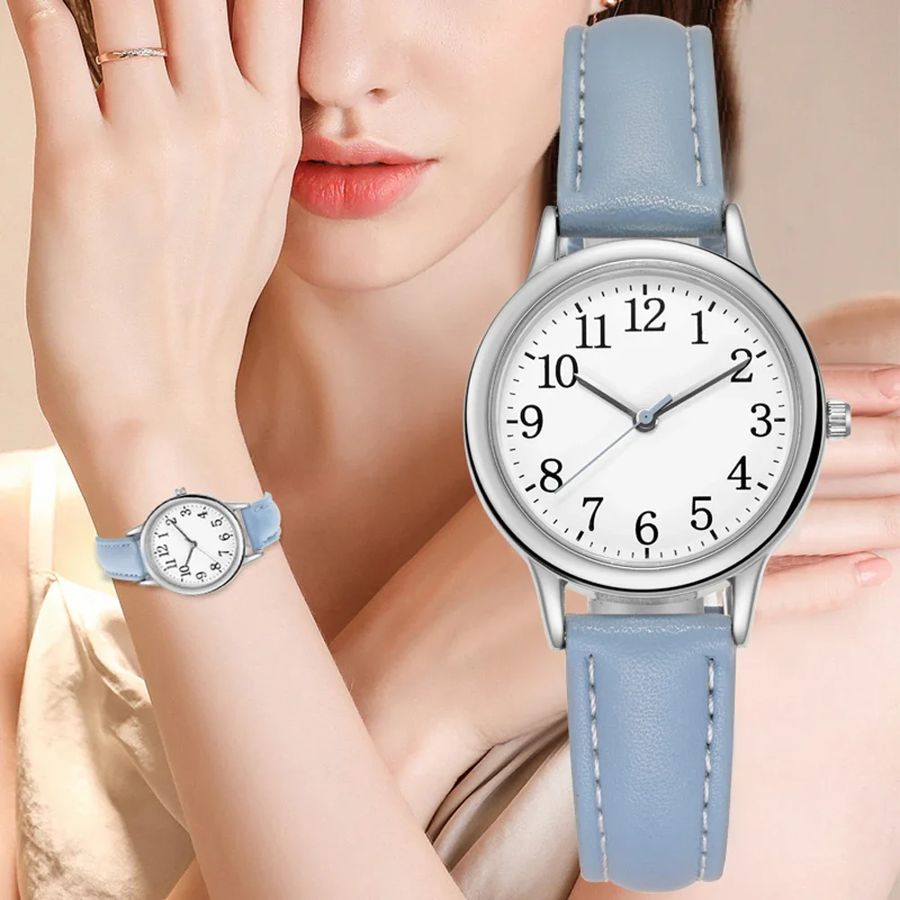 Japan Movement Women Quartz Watch Easy to Read Arabic Numerals Simple Dial PU Leather Strap Lady Candy Color watches