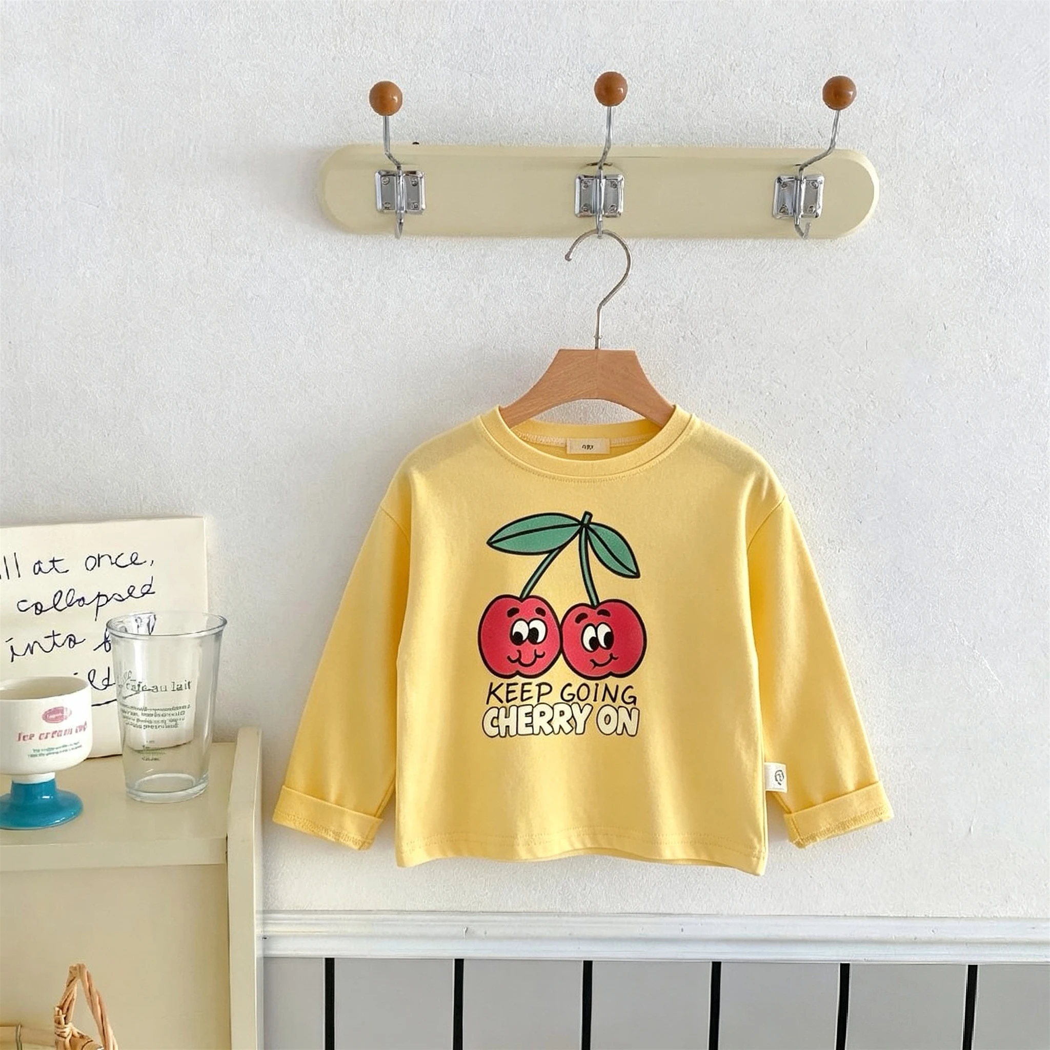 Fashion Simple Baby Girl Long Sleeve T-shirt Tops Autumn Clothes Printed Fruit Kids Casual Bottoming Shirt Children's Wear 1-7Y