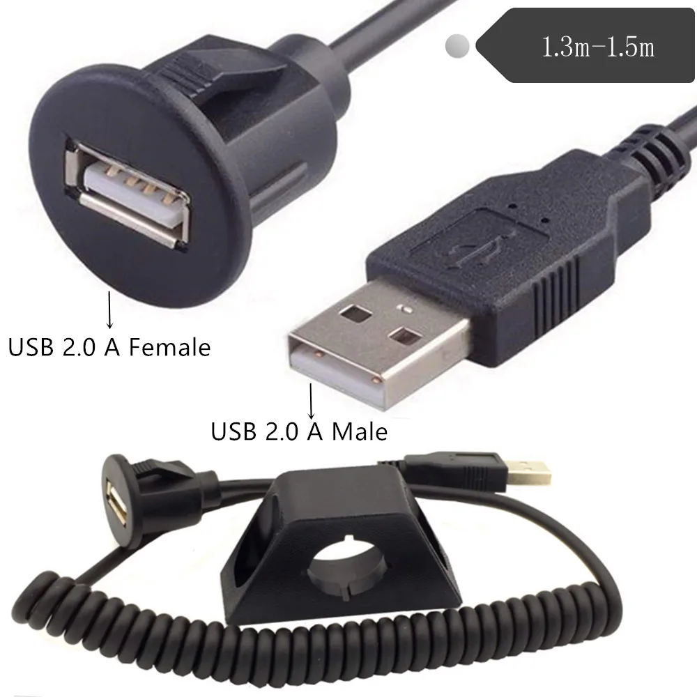 

Spiral Coiled USB 2.0 Male to Female AUX Flush Panel Mount Extension Cable for Car Truck Boat Motorcycle Dashboard cable