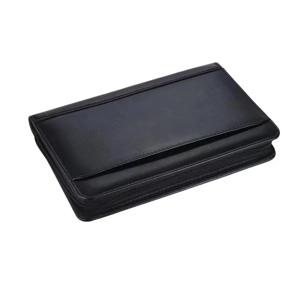 Portable A5 Business Portfolio PU Leather Zippered Portfolio Folder Multi-functional Memo Note Pad Document Case Organizer