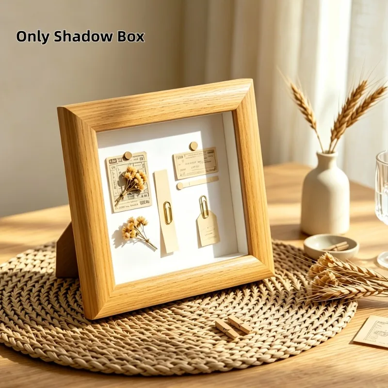 4pcs Wooden 3D Hollow-Out Photo Frame 4x4 Shadow Box Frame with 3x3 Cardstock & Glass Panel Display Mini Dried Flower Home Decor