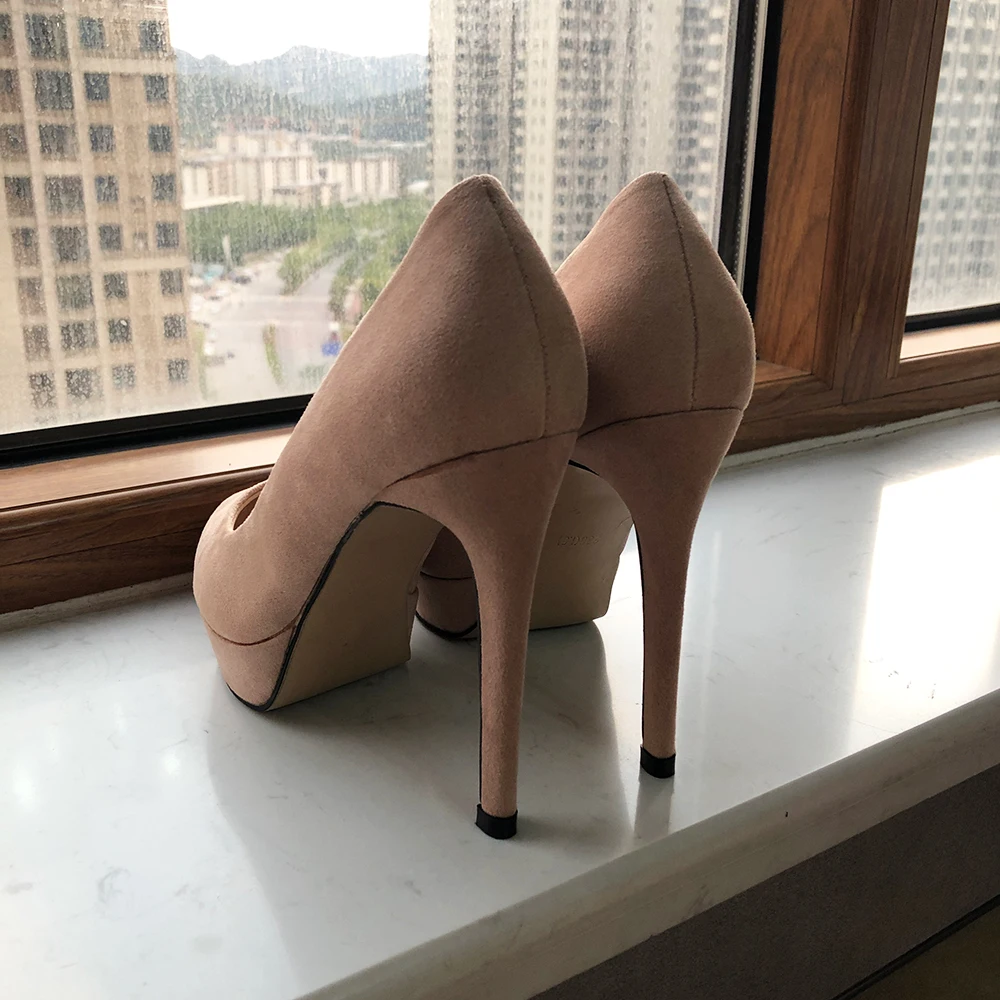 حذاء Tikicup نسائي عاري من جلد الغزال بمقدمة مدببة وكعب عالٍ مع منصة، حذاء بكعب ستيليتو أنيق لحفلات المكتب الرسمية